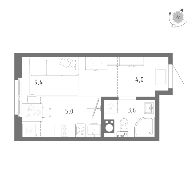 Квартира-студия, 22 м² - планировка, фото №1