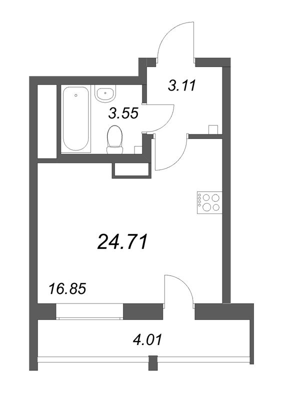 Квартира-студия, 24.71 м² в ЖК "Южный форт" - планировка, фото №1