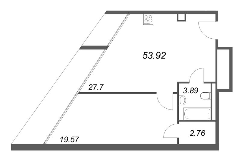 2-комнатная (Евро) квартира, 53.92 м² в ЖК "Арт Плаза" - планировка, фото №1