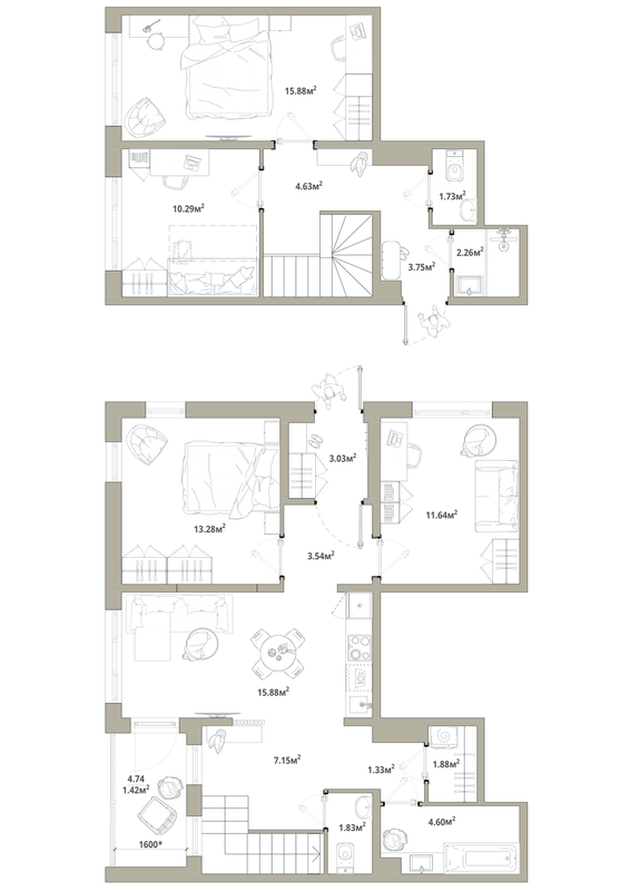 5-комнатная (Евро) квартира, 104.12 м² в ЖК "Тишин" - планировка, фото №1