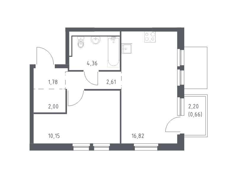 2-комнатная (Евро) квартира, 38.38 м² - планировка, фото №1