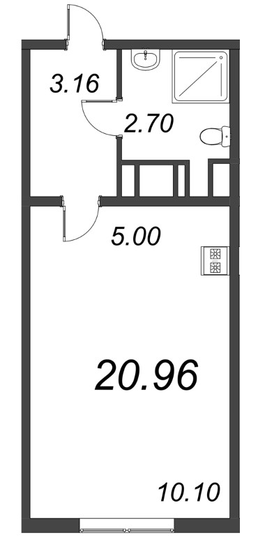 Квартира-студия, 20.96 м² - планировка, фото №1