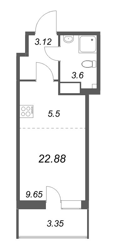Квартира-студия, 22.88 м² - планировка, фото №1