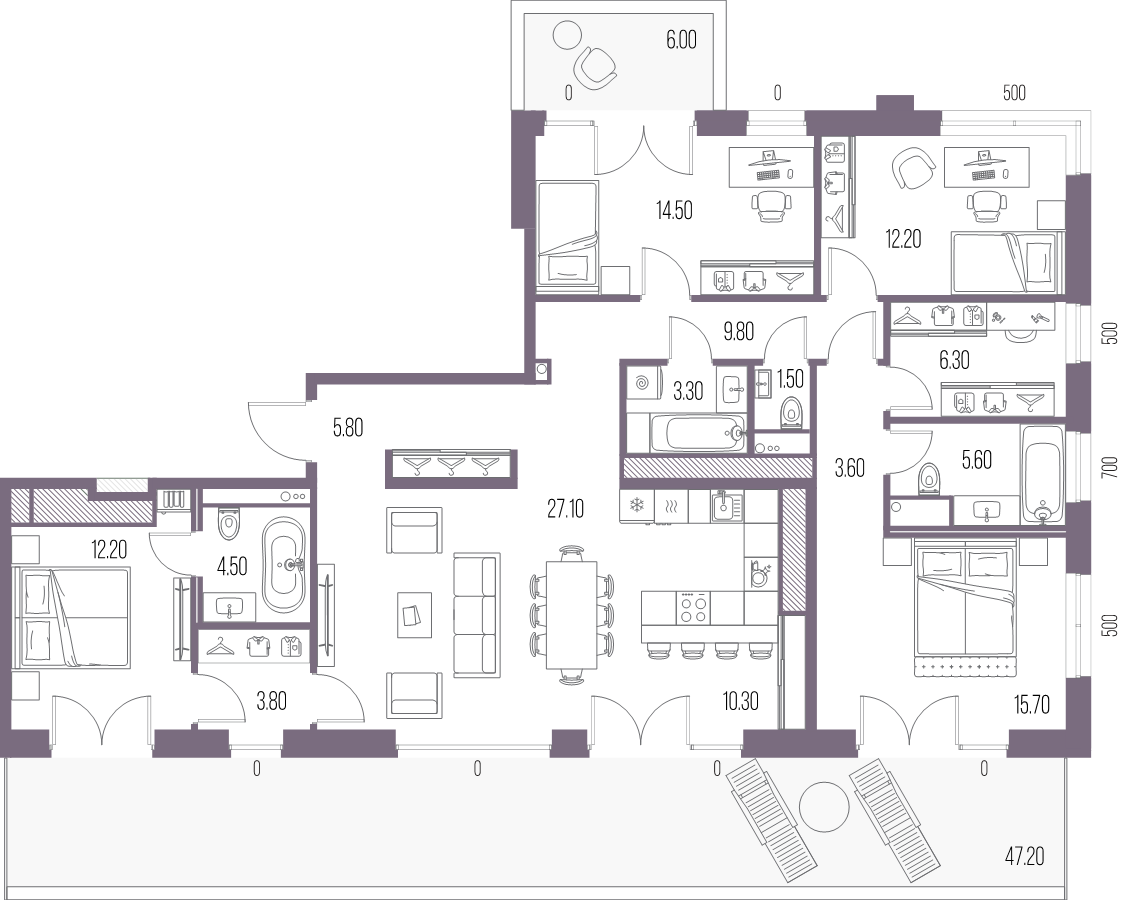5-комнатная (Евро) квартира, 136.2 м² в ЖК "Легенда на Охте" - планировка, фото №1