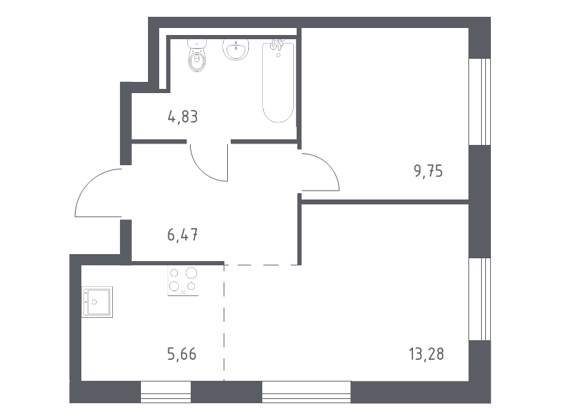 2-комнатная (Евро) квартира, 39.99 м² - планировка, фото №1