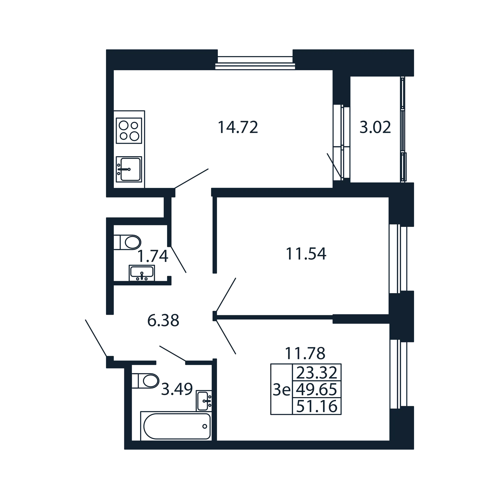 2-комнатная квартира, 49.65 м² в ЖК "Полис Новоселье" - планировка, фото №1