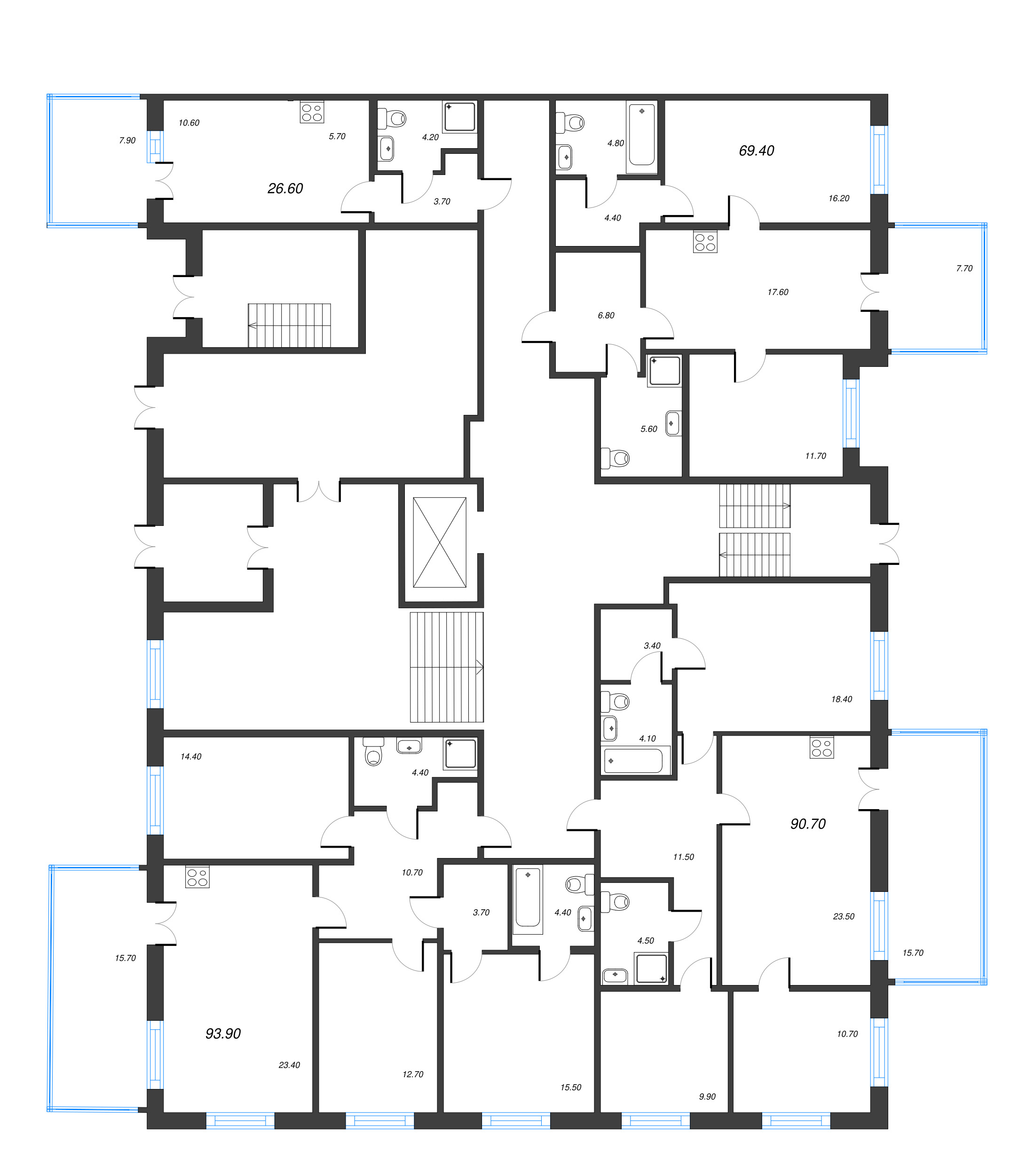 Квартира-студия, 26.5 м² в ЖК "Парусная 1" - планировка этажа