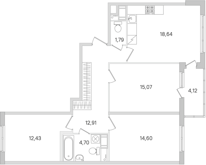 4-комнатная (Евро) квартира, 80.14 м² в ЖК "Ясно.Янино" - планировка, фото №1