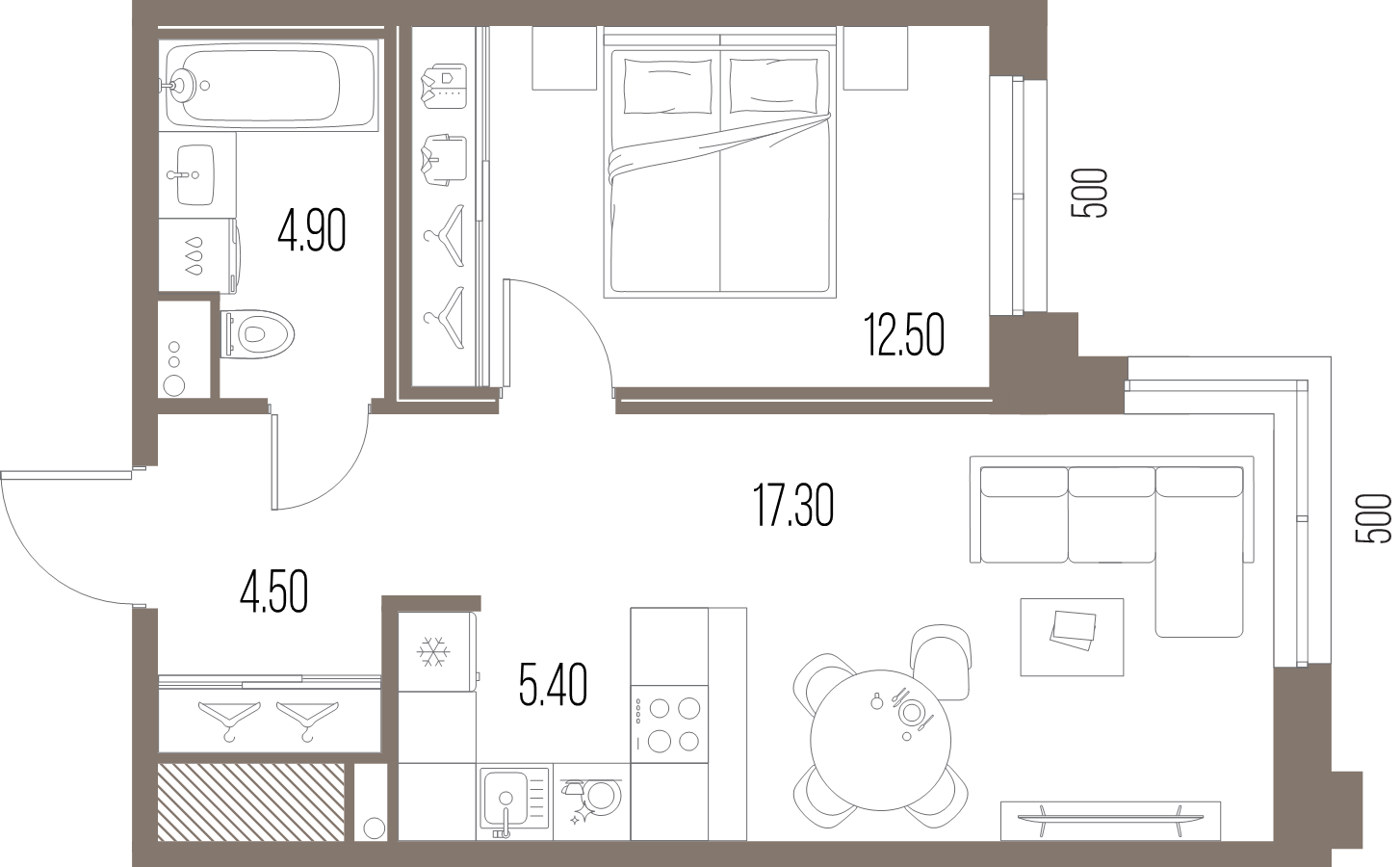 2-комнатная (Евро) квартира, 44.6 м² в ЖК "Легенда на Охте" - планировка, фото №1