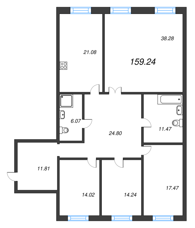 5-комнатная (Евро) квартира, 159.6 м² - планировка, фото №1