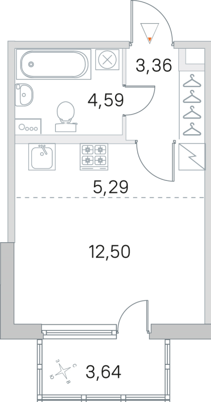 Квартира-студия, 25.74 м² - планировка, фото №1