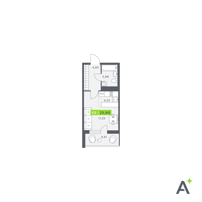 Квартира-студия, 25.82 м² в ЖК "Аквилон Verba" - планировка, фото №1