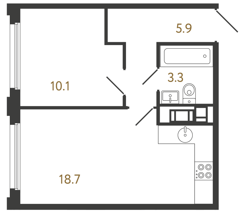 2-комнатная квартира, 38 м² в ЖК "Гений" - планировка, фото №1