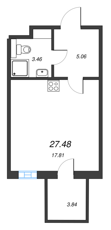 Квартира-студия, 27.48 м² в ЖК "Рощино Residence" - планировка, фото №1