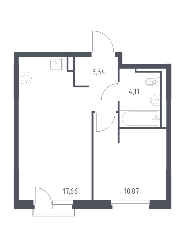 2-комнатная (Евро) квартира, 35.38 м² - планировка, фото №1