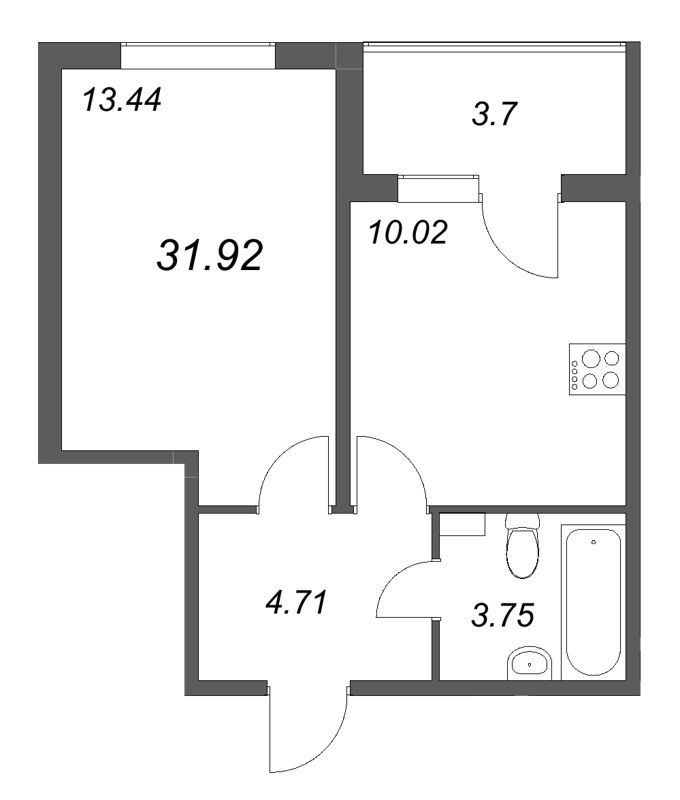 1-комнатная квартира, 31.92 м² в ЖК "Любоград" - планировка, фото №1