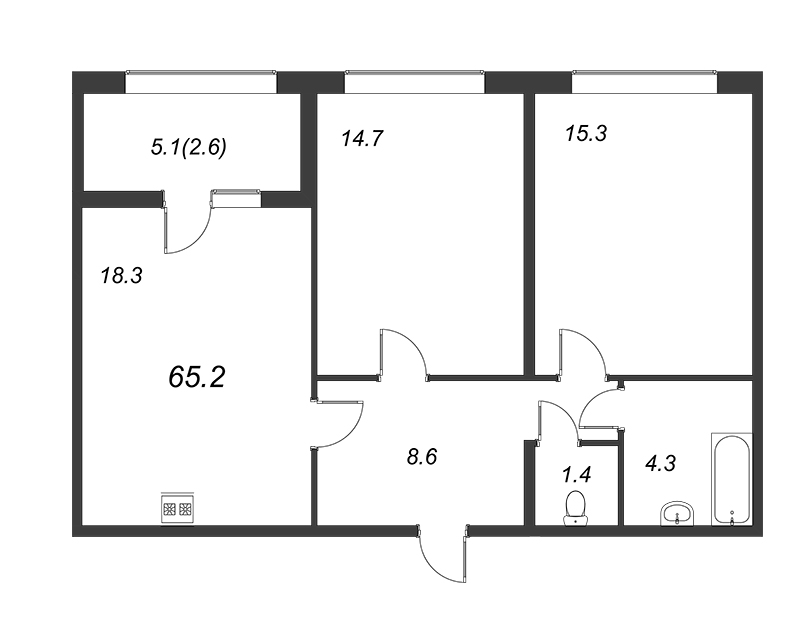 2-комнатная квартира, 64.8 м² в ЖК "Domino" - планировка, фото №1