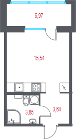 Квартира-студия, 24.82 м² в ЖК "Город-спутник Южный" - планировка, фото №1