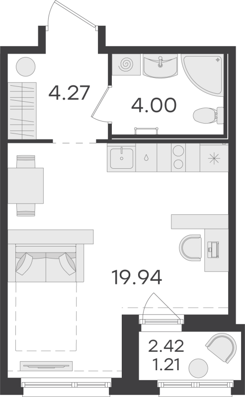 Квартира-студия, 29.42 м² - планировка, фото №1