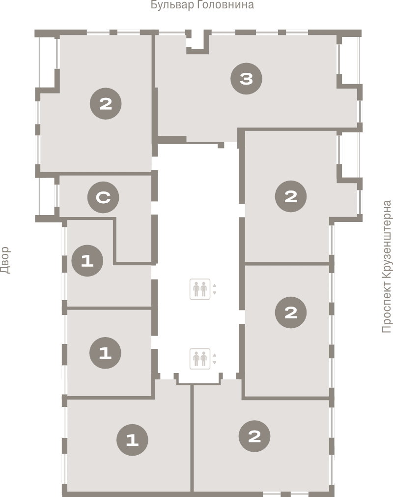 2-комнатная (Евро) квартира, 65.7 м² в ЖК "Северный ветер" - планировка этажа
