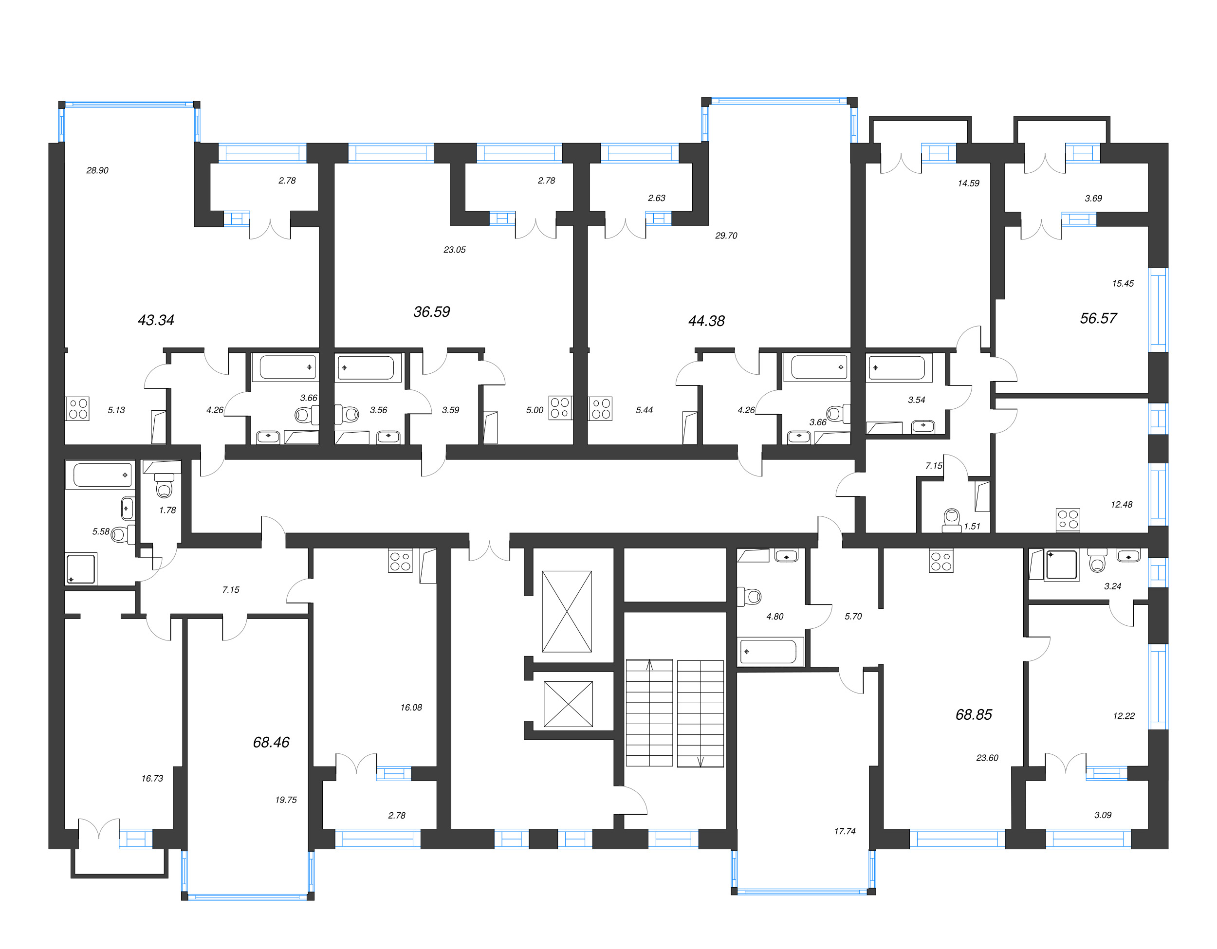 1-комнатная квартира, 36.59 м² в ЖК "Наука" - планировка этажа