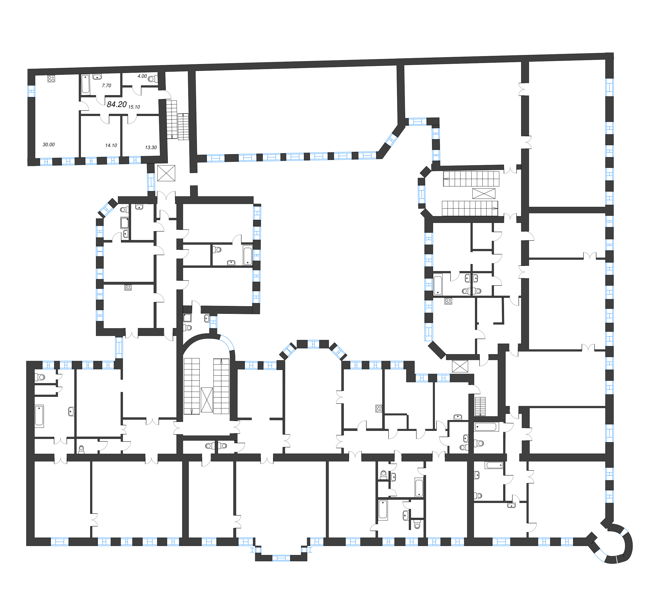 2-комнатная квартира, 84.18 м² в ЖК "Три Грации" - планировка этажа