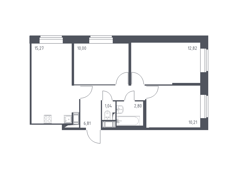 4-комнатная (Евро) квартира, 58.95 м² - планировка, фото №1