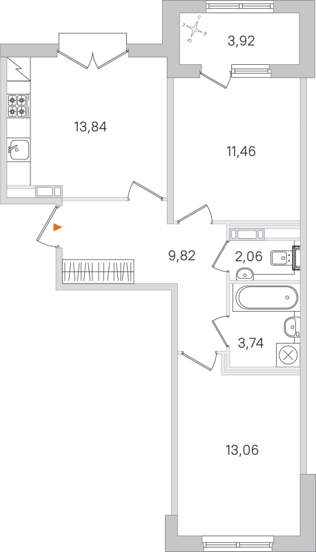 2-комнатная квартира, 53.98 м² в ЖК "Дубровский" - планировка, фото №1