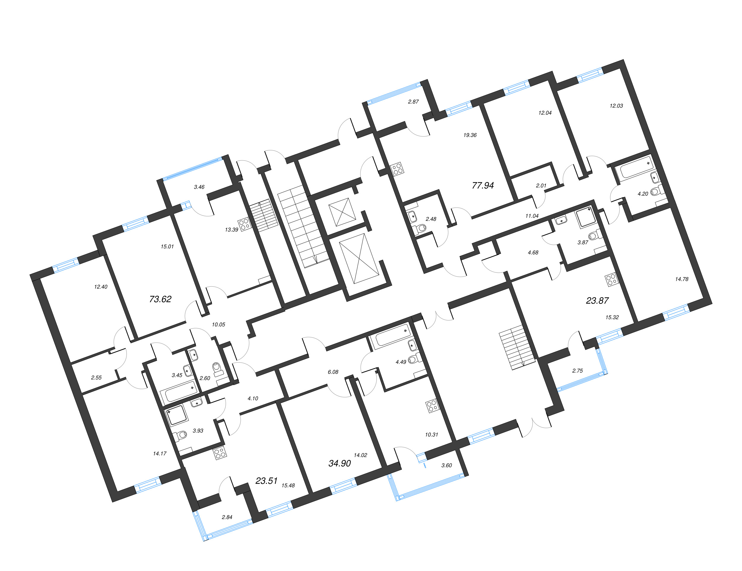 1-комнатная квартира, 34.9 м² в ЖК "ПАТИО. Уютный квартал" - планировка этажа
