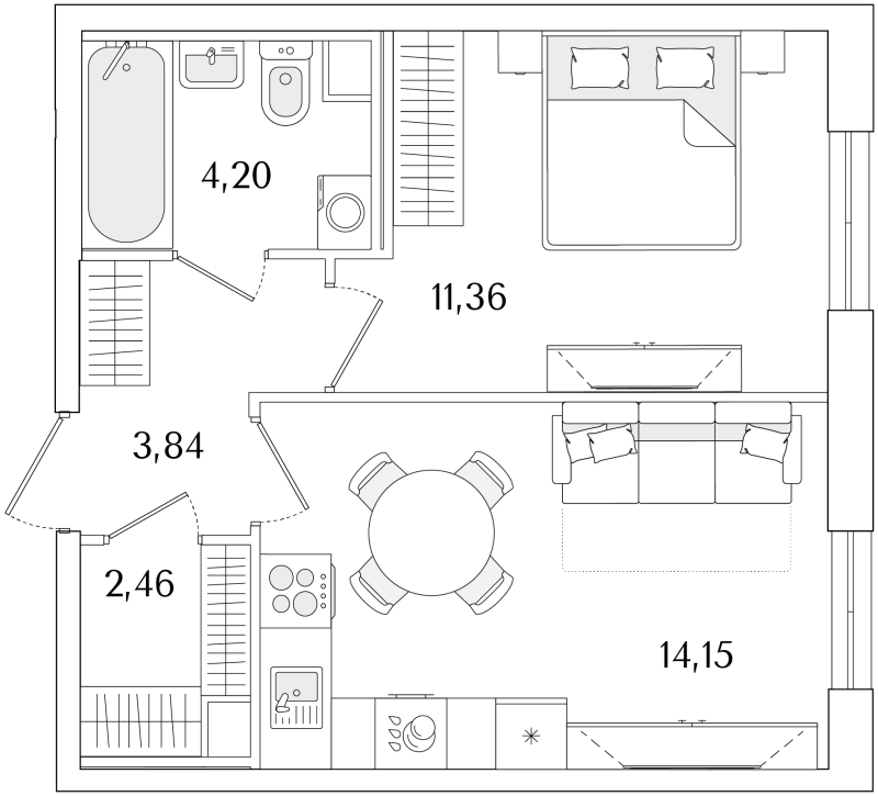 1-комнатная квартира, 36.01 м² в ЖК "Кинопарк" - планировка, фото №1