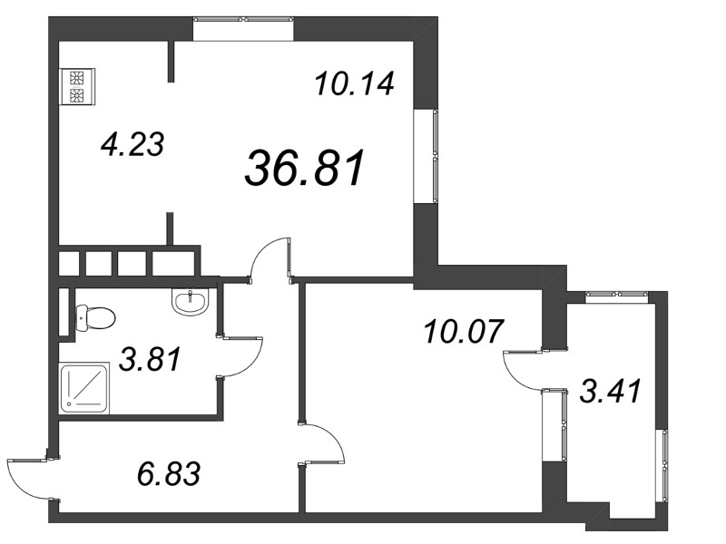 1-комнатная квартира, 36.81 м² в ЖК "Курортный Квартал" - планировка, фото №1