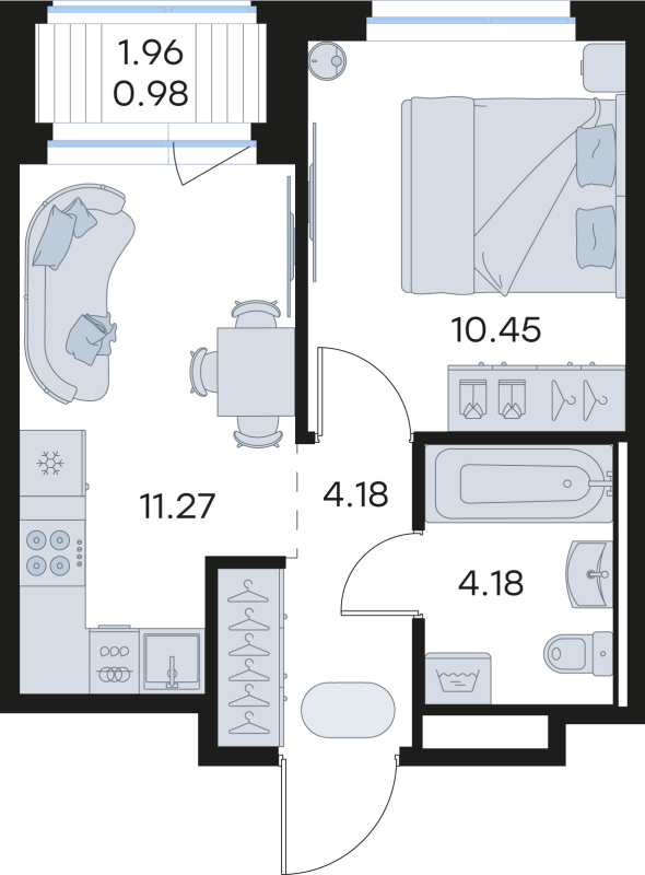 1-комнатная квартира, 31.06 м² в ЖК "Новоселье" - планировка, фото №1