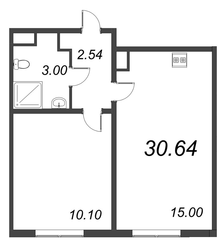 2-комнатная (Евро) квартира, 30.64 м² - планировка, фото №1