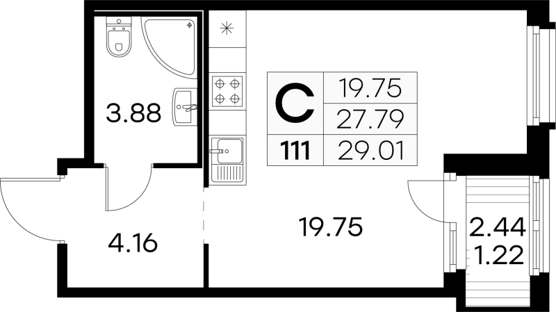 Квартира-студия, 29.01 м² в ЖК "GloraX Парголово" - планировка, фото №1