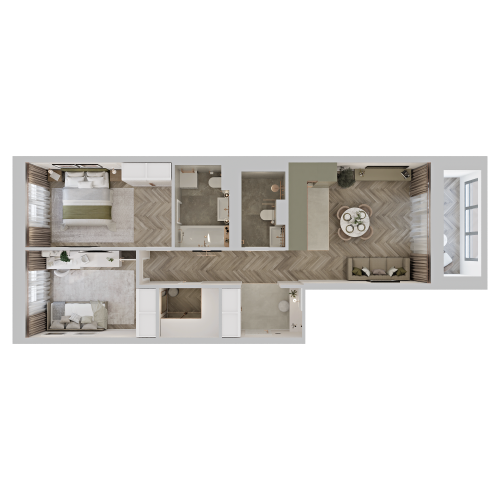 3-комнатная (Евро) квартира, 63.1 м² в ЖК "STAVNI Обводный" - планировка, фото №1