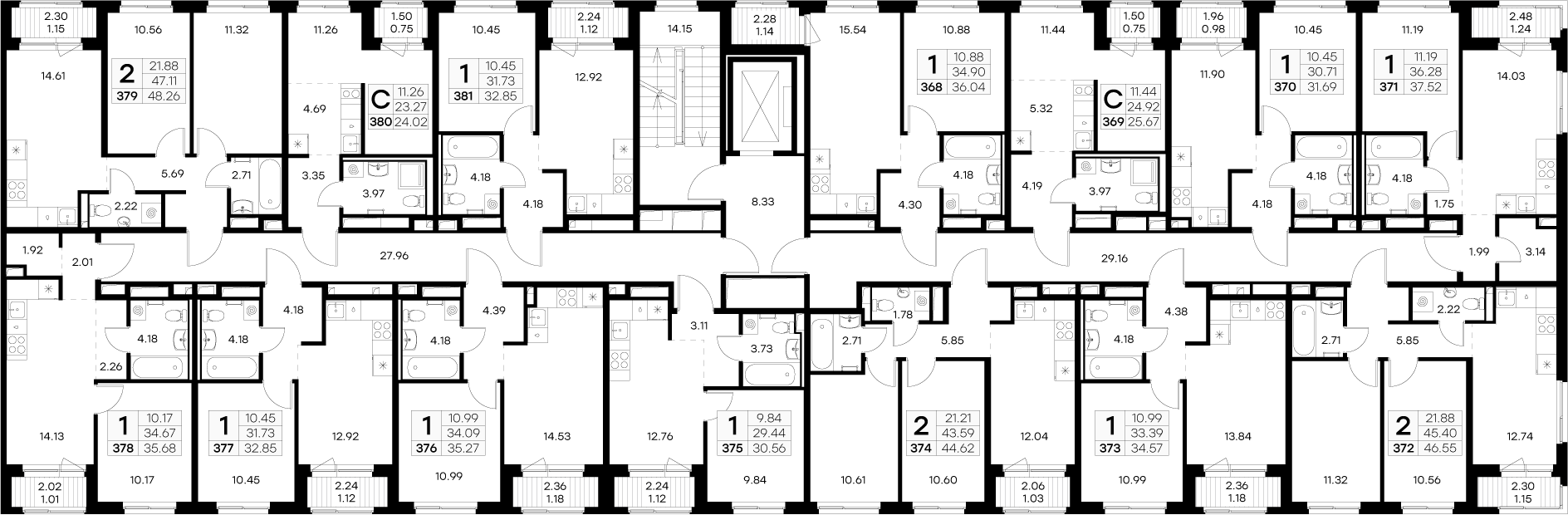 1-комнатная квартира, 31.69 м² в ЖК "GloraX Новоселье" - планировка этажа