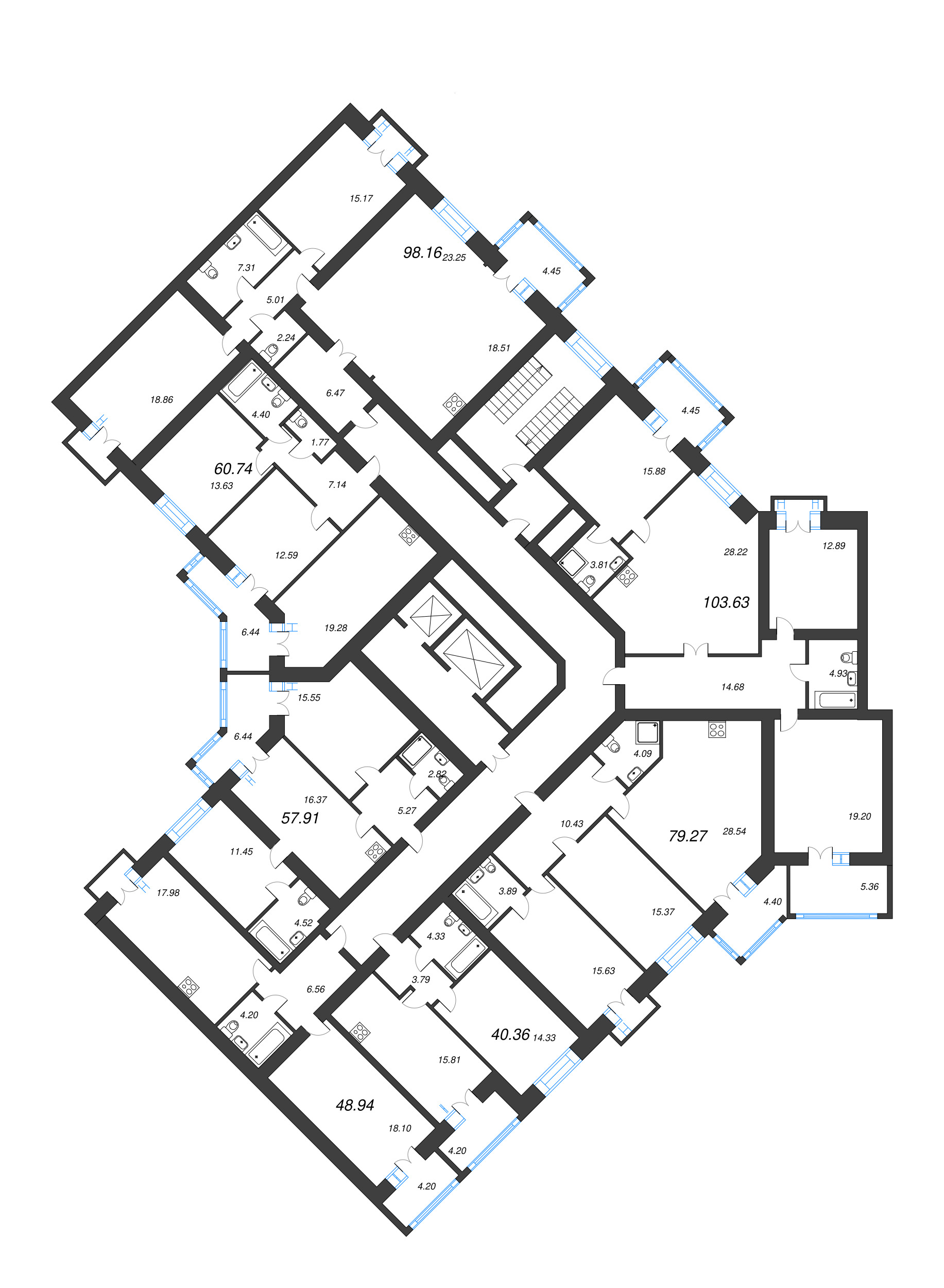2-комнатная квартира, 60.5 м² в ЖК "Листва" - планировка этажа