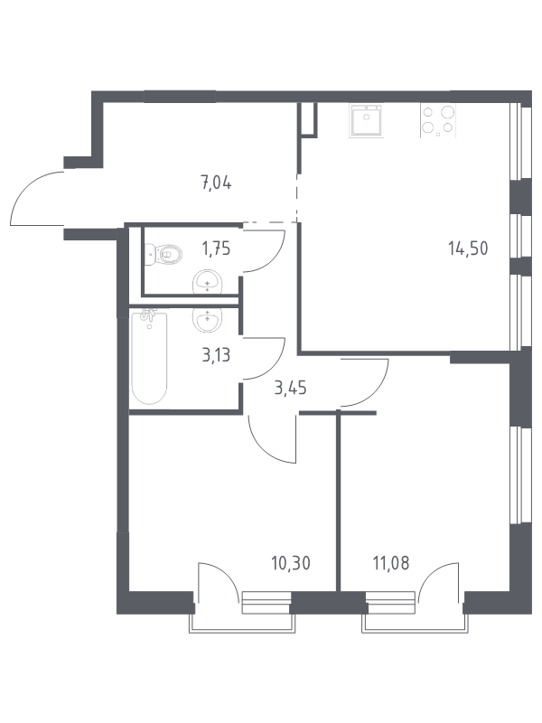 2-комнатная квартира, 51.25 м² в ЖК "Невская Долина" - планировка, фото №1