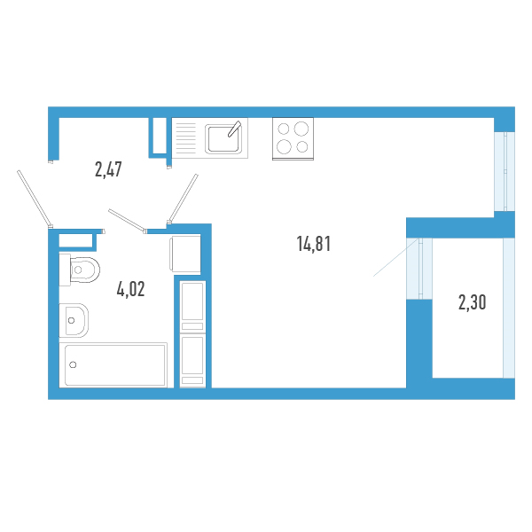 Квартира-студия, 22.45 м² в ЖК "Аэросити" - планировка, фото №1