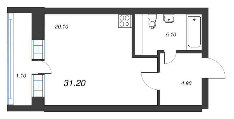 Квартира-студия, 31.2 м² в ЖК "Эко Квартал Гармония" - планировка, фото №1