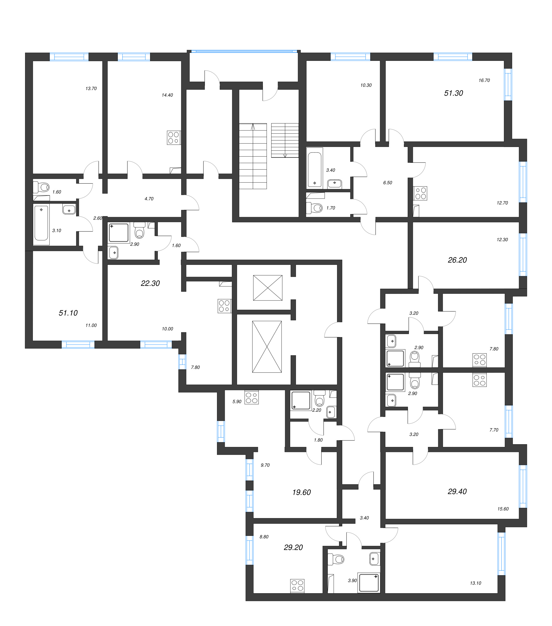 Квартира-студия, 22.3 м² в ЖК "Цветной город" - планировка этажа