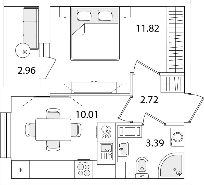 1-комнатная квартира, 29.42 м² в ЖК "Кинопарк" - планировка, фото №1