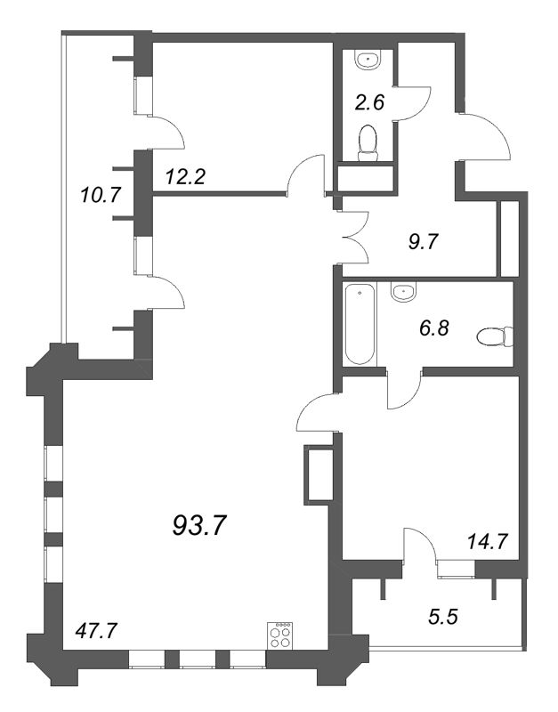 3-комнатная (Евро) квартира, 93.7 м² в ЖК "Коллекционер" - планировка, фото №1