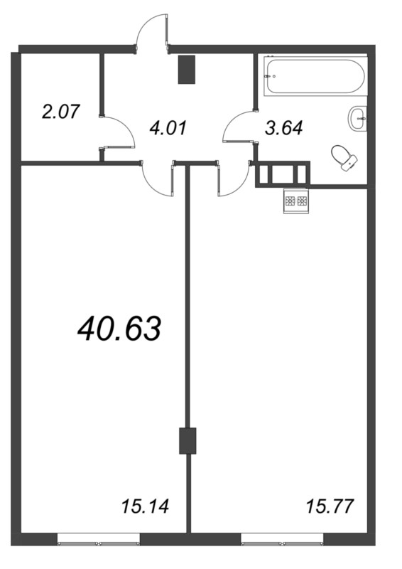 2-комнатная (Евро) квартира, 39.93 м² - планировка, фото №1