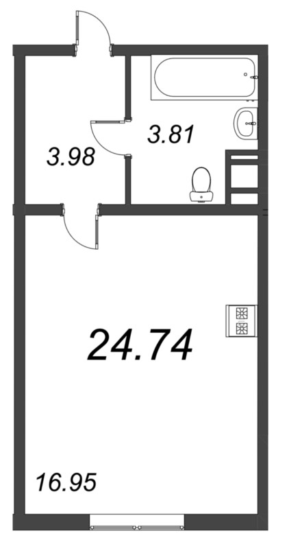 Квартира-студия, 24.74 м² - планировка, фото №1