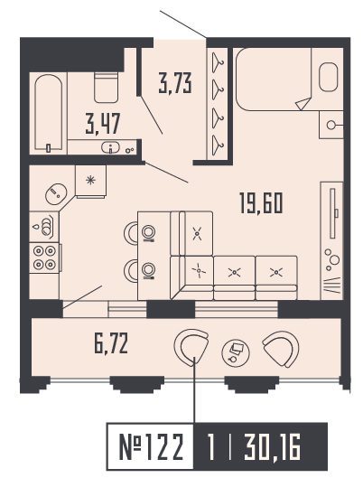 Квартира-студия, 30.16 м² в ЖК "Shepilevskiy" - планировка, фото №1