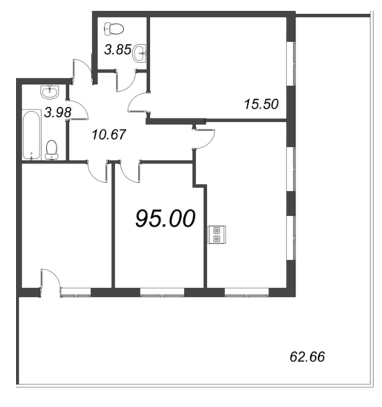 3-комнатная квартира, 89.22 м² в ЖК "Bereg. Курортный" - планировка, фото №1