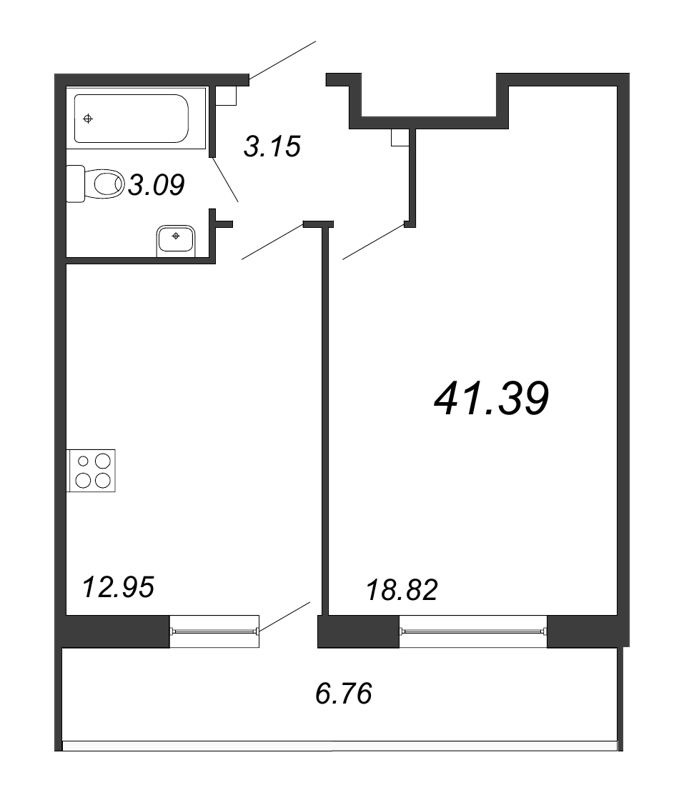 1-комнатная квартира, 40.7 м² в ЖК "FoRest Аквилон" - планировка, фото №1