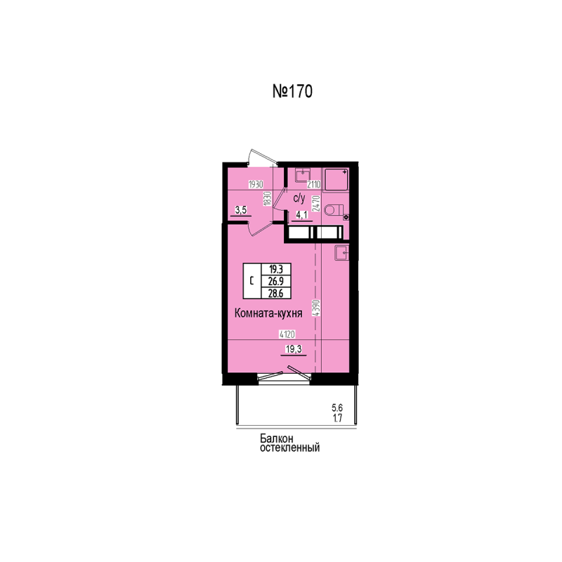 Квартира-студия, 28.6 м² в ЖК "ПРАГМА СИТИ" - планировка, фото №1