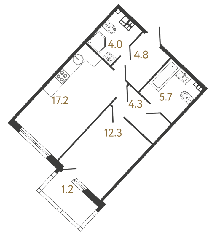 2-комнатная (Евро) квартира, 48.3 м² - планировка, фото №1